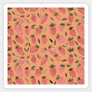 Watercolor strawberries pattern - dusty pink on  beige Sticker